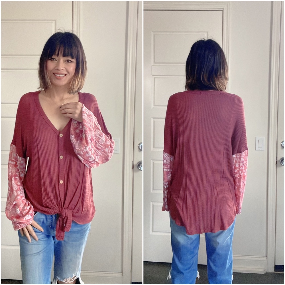 070 Cozy Floral Print Wide Sleeve Button up Top - Picture 6 of 8